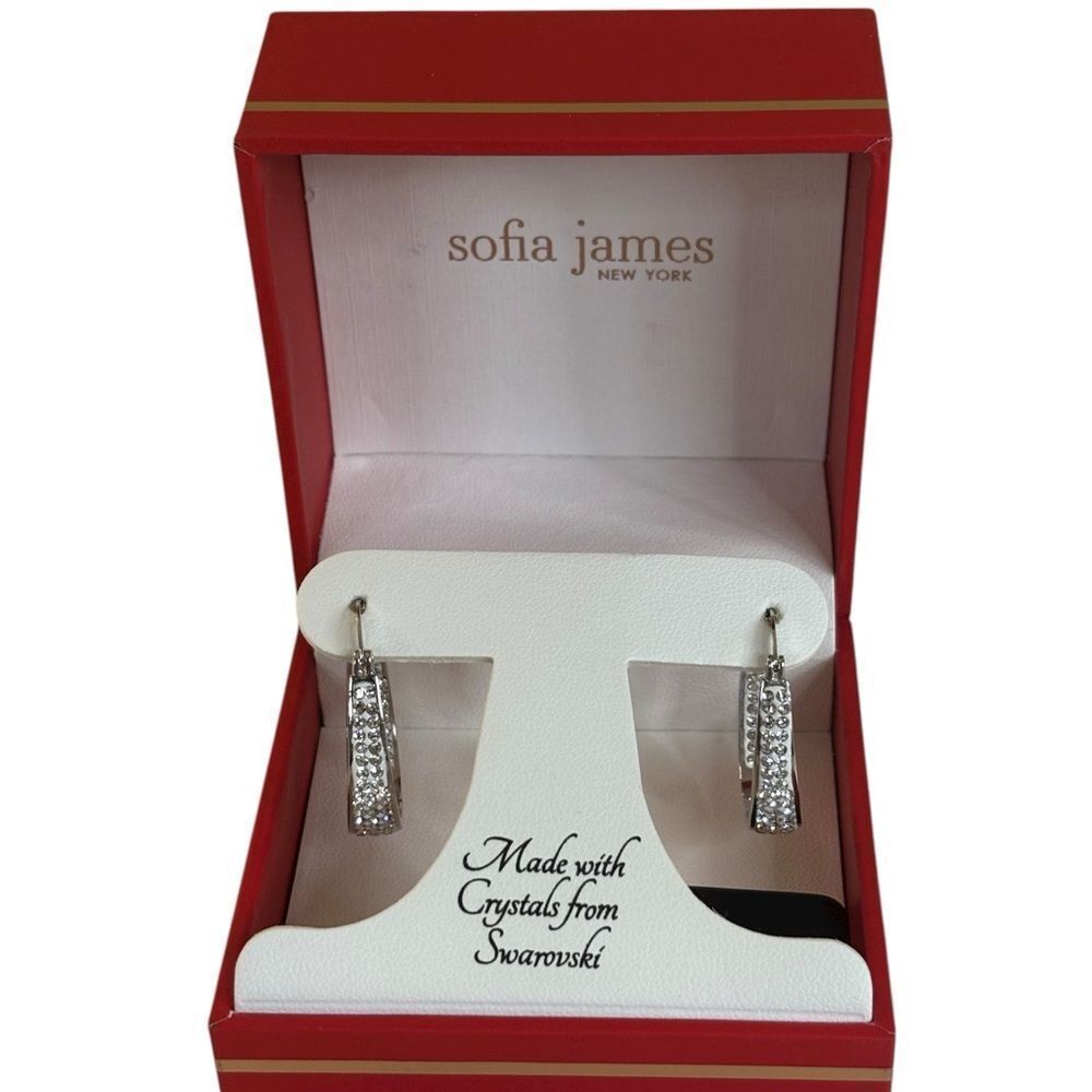Sofia James Silver Toned Elongated Hoops w/ Gorgeous Swarovski Crystals.